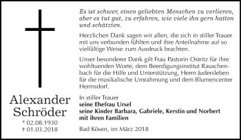 Traueranzeige von Alexander Schröder von WVG - Wochenspiegel NMB / WSF / ZTZ