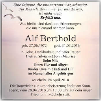 Traueranzeige von Alf Berthold von Mitteldeutsche Zeitung Merseburg/Querfurt