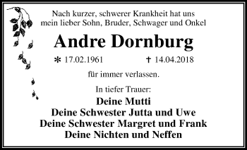 Traueranzeige von Andre Dornburg von Mitteldeutsche Zeitung Dessau-Roßlau