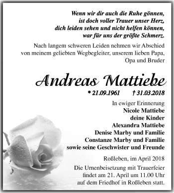 Traueranzeige von Andreas Mattiebe von Mitteldeutsche Zeitung Merseburg/Querfurt