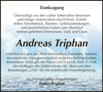 Traueranzeige von Andreas Triphan von WVG - Wochenspiegel Dessau / Köthen