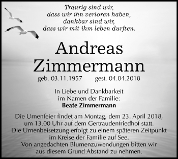 Traueranzeige von Andreas Zimmermann von Mitteldeutsche Zeitung Halle/Saalkreis