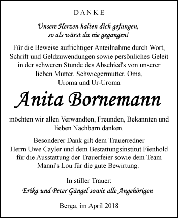 Traueranzeige von Anita Bornemann von Mitteldeutsche Zeitung