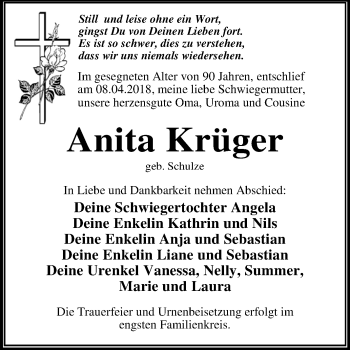 Traueranzeige von Anita Krüger von Mitteldeutsche Zeitung Dessau-Roßlau