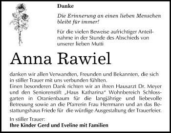 Traueranzeige von Anna Rawiel von Mitteldeutsche Zeitung