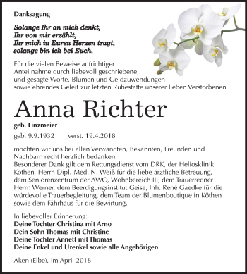 Traueranzeige von Anna Richter von Mitteldeutsche Zeitung