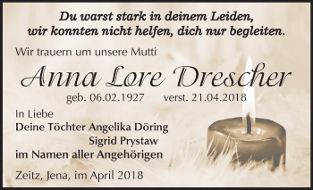Traueranzeige von Anna Lore Drescher von Mitteldeutsche Zeitung Zeitz