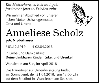 Traueranzeige von Anneliese Scholz von Mitteldeutsche Zeitung