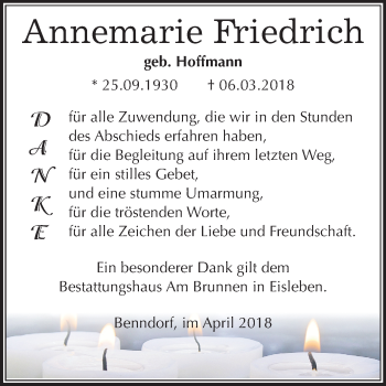 Traueranzeige von Annemarie Friedrich von Mitteldeutsche Zeitung