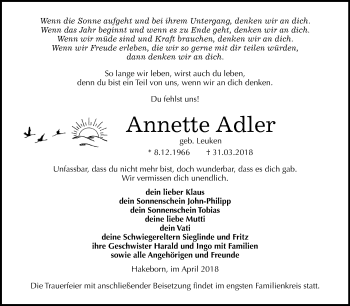 Traueranzeige von Annette Adler von Mitteldeutsche Zeitung Halle/Saalkreis