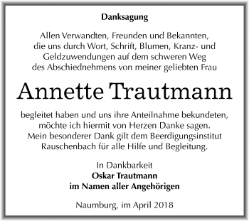 Traueranzeige von Annette Trautmann von Mitteldeutsche Zeitung