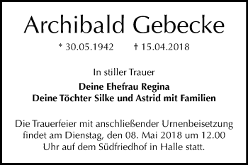 Traueranzeige von Archibald Gebecke von Mitteldeutsche Zeitung Halle/Saalkreis
