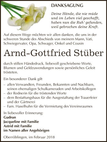Traueranzeige von Arnd-Gottfried Stüber von Super Sonntag SGH Mansf. Land