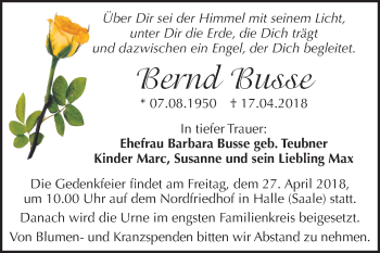 Traueranzeige von Bernd Busse von Mitteldeutsche Zeitung Halle/Saalkreis