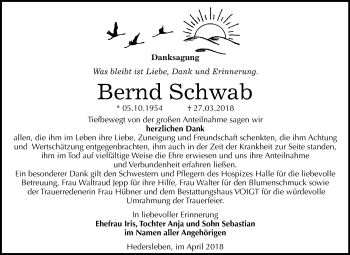 Traueranzeige von Bernd Schwab von Mitteldeutsche Zeitung