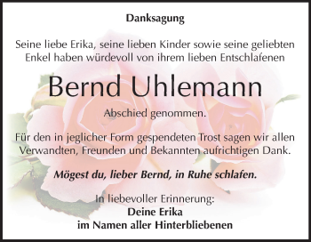 Traueranzeige von Bernd Uhlemann von Mitteldeutsche Zeitung Weißenfels