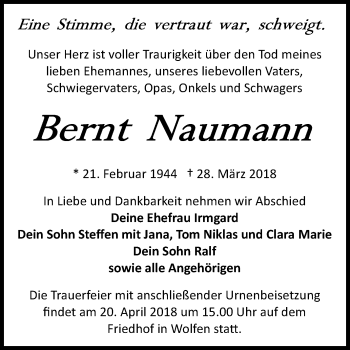 Traueranzeige von Bernt Naumann von Mitteldeutsche Zeitung Bitterfeld