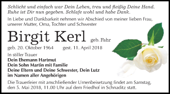 Traueranzeige von Birgit Kerl von Mitteldeutsche Zeitung Bitterfeld
