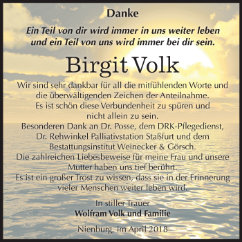 Traueranzeige von Birgit Volk von Mitteldeutsche Zeitung Bernburg