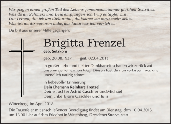 Traueranzeige von Brigitta Frenzel von Mitteldeutsche Zeitung