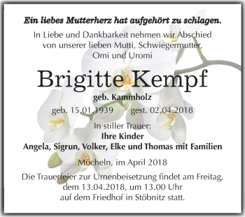 Traueranzeige von Brigitte Kempf von Mitteldeutsche Zeitung Merseburg/Querfurt