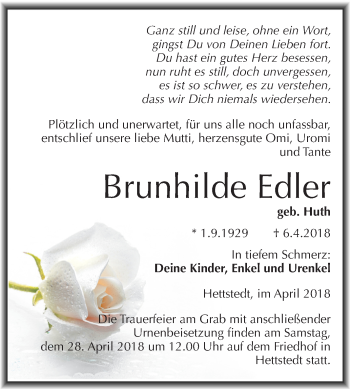 Traueranzeige von Brunhilde Edler von Mitteldeutsche Zeitung