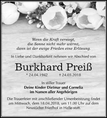 Traueranzeige von Burkhard Preiß von Mitteldeutsche Zeitung Halle/Saalkreis