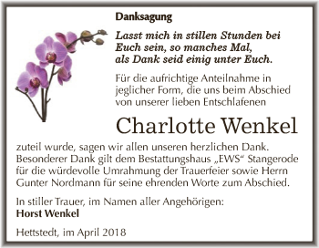 Traueranzeige von Charlotte Wenkel von Super Sonntag SGH Mansf. Land