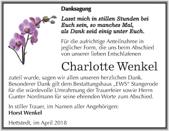 Traueranzeige von Charlotte Wenkel von Mitteldeutsche Zeitung