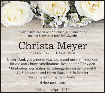 Traueranzeige von Christa Meyer von Mitteldeutsche Zeitung