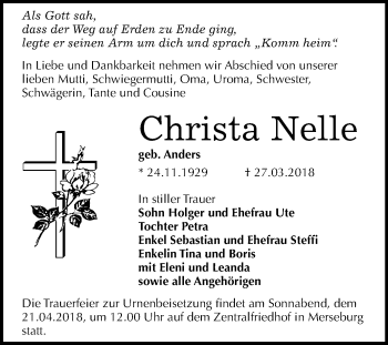 Traueranzeige von Christa Nelle von Mitteldeutsche Zeitung