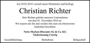Traueranzeige von Christian Richter von Mitteldeutsche Zeitung