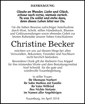 Traueranzeige von Christine Becker von Mitteldeutsche Zeitung