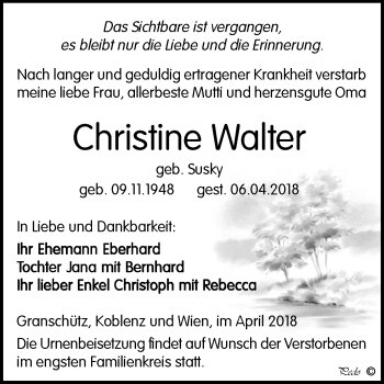 Traueranzeige von Christine Walter von Mitteldeutsche Zeitung Weißenfels