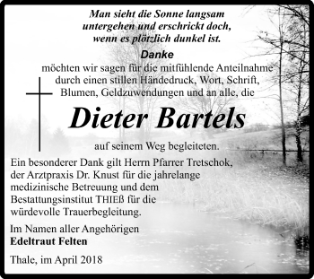 Traueranzeige von Dieter Bartels von Mitteldeutsche Zeitung Quedlinburg