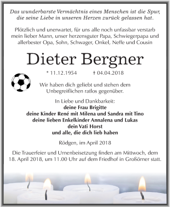 Traueranzeige von Dieter Bergner von Mitteldeutsche Zeitung