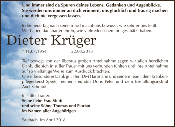 Traueranzeige von Dieter Krüger von WVG - Wochenspiegel NMB / WSF / ZTZ