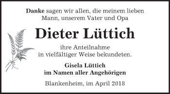 Traueranzeige von Dieter Lüttich von Super Sonntag SGH Mansf. Land