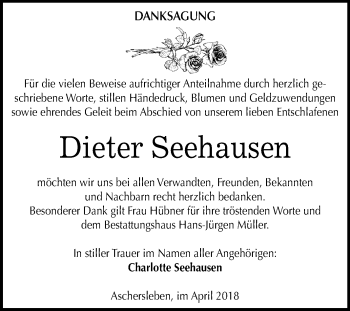 Traueranzeige von Dieter Seehausen von Mitteldeutsche Zeitung Aschersleben