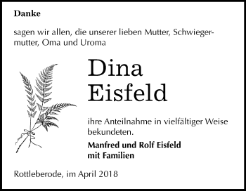 Traueranzeige von Dina Eisfeld von Mitteldeutsche Zeitung
