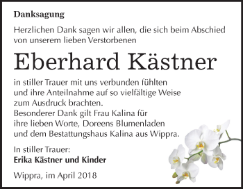 Traueranzeige von Eberhard Kästner von Mitteldeutsche Zeitung