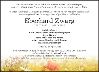 Traueranzeige von Eberhard Zwarg von Mitteldeutsche Zeitung