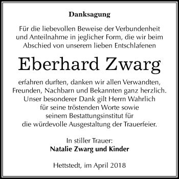 Traueranzeige von Eberhard Zwarg von Mitteldeutsche Zeitung