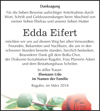 Traueranzeige von Edda Eifert von WVG - Wochenspiegel Bitterfeld