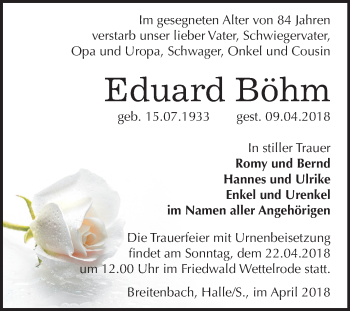 Traueranzeige von Eduard Böhm von Mitteldeutsche Zeitung