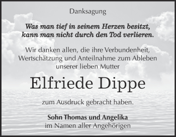 Traueranzeige von Elfriede Dippe von Super Sonntag Bernburg