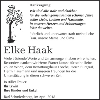 Traueranzeige von Elke Haak von WVG - Wochenspiegel Wittenberg