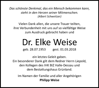 Traueranzeige von Elke Weise von Mitteldeutsche Zeitung Halle/Saalkreis