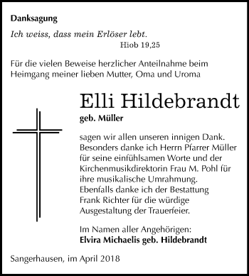 Traueranzeige von Elli Hildebrandt von Mitteldeutsche Zeitung