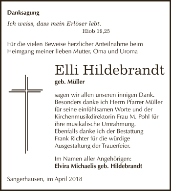 Traueranzeige von Elli Hildebrandt von Super Sonntag SGH Mansf. Land